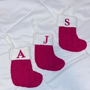 St. Nicholas Square Stocking Monogram Letter A J S Initial Cable Knit Red Small